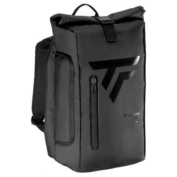 Schwarze Tecnifibre Tour Endurance Standbag Tennistasche mit Standfunktion, gepolsterten Schultergurten und mehreren Fächern.