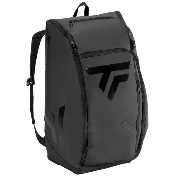 Schwarze Tecnifibre Tour Endurance Ultra Black Padeltasche mit mehreren Fächern, gepolsterten Schultergurten und robustem, wasserabweisendem Material.